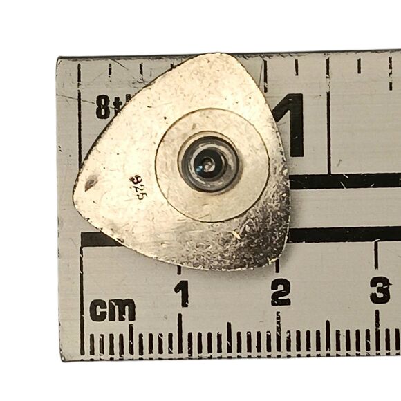 Vintage 925 Sterling Silver Black Onyx Triangle Modernist Post Earrings 3/4 Inch - Picture 8 of 9